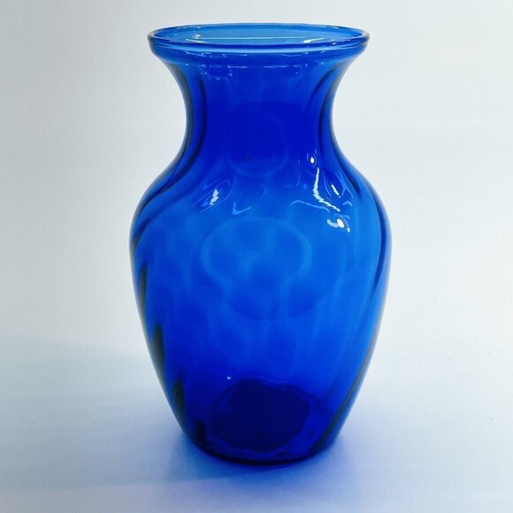 Vintage Indiana Glass Cobalt Blue Flower Vase Swirled Diamond 3D Effect Ohio USA - Picture 2 of 12